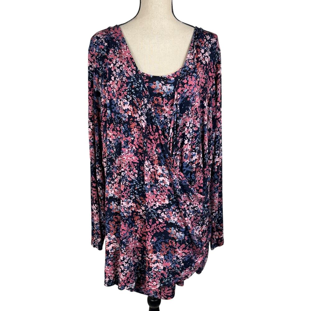 Motherhood Maternity 3X-Large Nursing Top Floral Long Sleeve Stretch Ruched Side